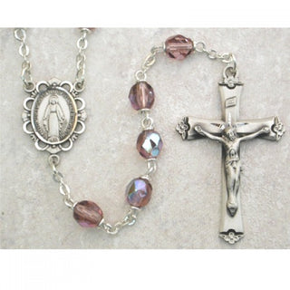 Sterling Silver 6MM Dark Amethyst and Feb Rosary