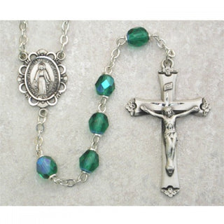 Sterling Silver 6MM Emerald and May Rosary