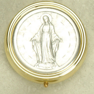 Silver Plated Pyx with Our Lady of the Miraculous Medal - Large 2-3/8 Inches