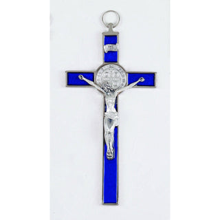 8 inch Blue Enamel Saint Benedict Cross Boxed