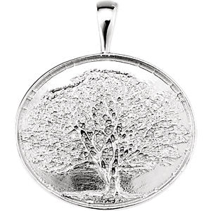 14K White Heartprint Oak Tree Pendant