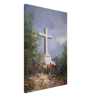 Hilltop Cross with Pilgrims Canvas Print