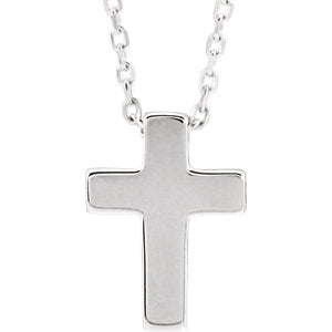 14K White Petite Cross 16-18" Necklace