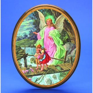 Oval Wooden Guardian Angel Plaque- 12" Boxed