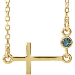 14K Gold Alexandrite Sideways Accented Cross 16-18" Necklace