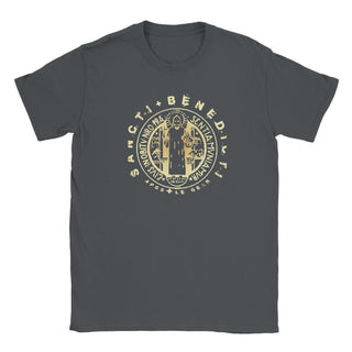 St. Benedict Medal Gold on Black T-Shirt - view 8
