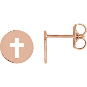 14K Rose Pierced Cross Earrings
