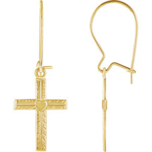 14K Gold 13x10 MM Heart Design Cross Earrings