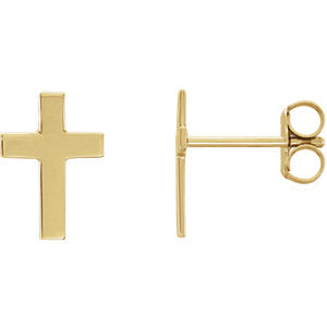 14K Gold 10x6 MM Cross Earrings