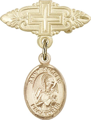 14kt Gold Filled Badge Pin With Cross St. Andrew the Apostle Baby Badge - Engravable