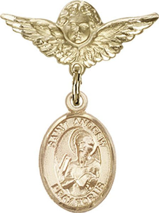 14kt Gold Filled Small Angel w/Wings St. Andrew the Apostle Baby Badge - Engravable