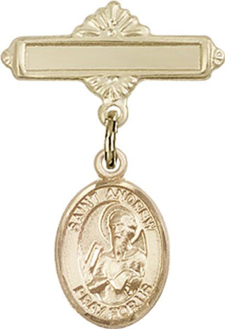 14kt Gold Polished Badge Pin St. Andrew the Apostle Baby Badge - Engravable
