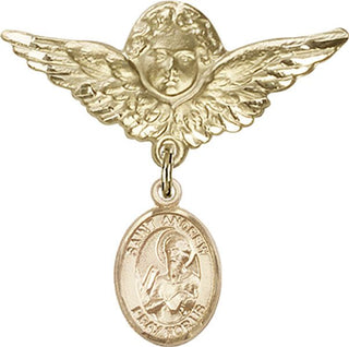 14kt Gold Large Angel w/Wings St. Andrew the Apostle Baby Badge - Engravable
