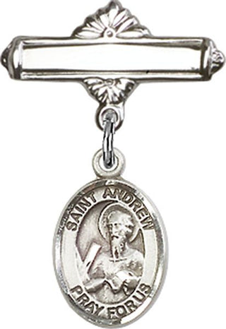 Sterling Silver Polished Badge Pin St. Andrew the Apostle Baby Badge - Engravable