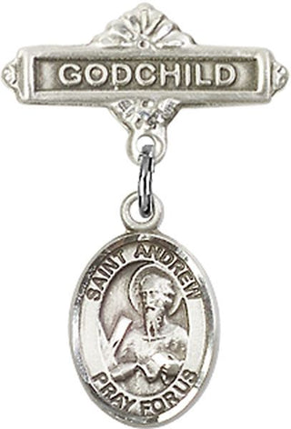 Sterling Silver Godchild St. Andrew the Apostle Baby Badge - Engravable