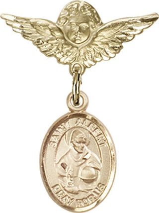 14kt Gold Filled Small Angel w/Wings St. Albert the Great Baby Badge - Engravable