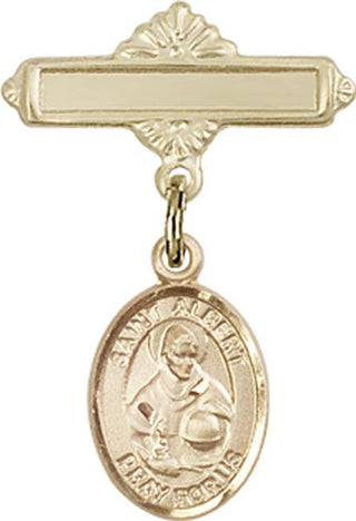 14kt Gold Polished Badge Pin St. Albert the Great Baby Badge - Engravable