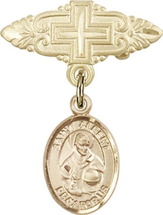 14kt Gold Badge Pin With Cross St. Albert the Great Baby Badge - Engravable