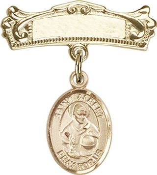 14kt Gold Badge Pin St. Albert the Great Baby Badge - Engravable