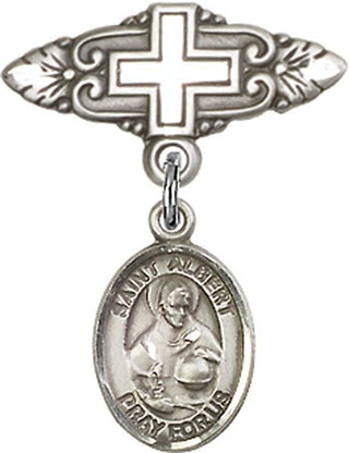 Sterling Silver Badge Pin With Cross St. Albert the Great Baby Badge - Engravable