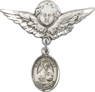 Sterling Silver Large Angel w/Wings St. Albert the Great Baby Badge - Engravable