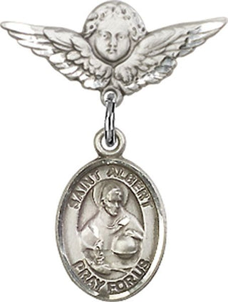 Sterling Silver Small Angel w/Wings St. Albert the Great Baby Badge - Engravable