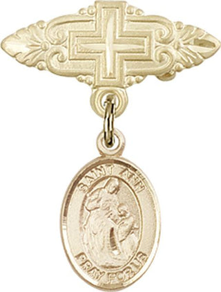 14kt Gold Filled Badge Pin With Cross St. Ann Baby Badge - Engravable