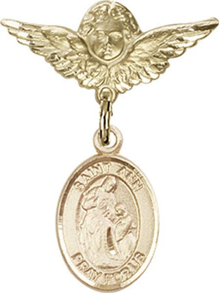 14kt Gold Filled Small Angel w/Wings St. Ann Baby Badge - Engravable