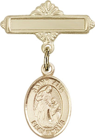 14kt Gold Polished Badge Pin St. Ann Baby Badge - Engravable