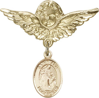 14kt Gold Large Angel w/Wings St. Ann Baby Badge - Engravable