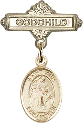 14kt Gold Godchild St. Ann Baby Badge - Engravable