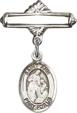 Sterling Silver Polished Badge Pin St. Ann Baby Badge - Engravable