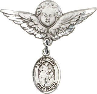 Sterling Silver Large Angel w/Wings St. Ann Baby Badge - Engravable