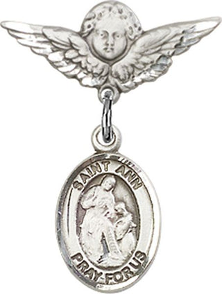 Sterling Silver Small Angel w/Wings St. Ann Baby Badge - Engravable