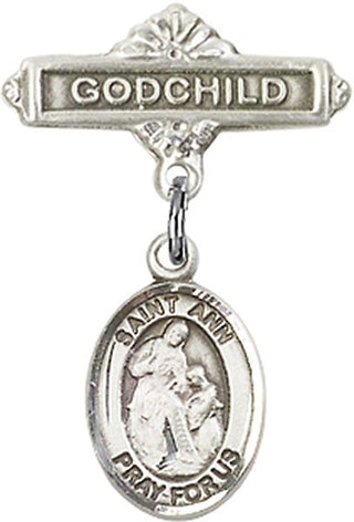 Sterling Silver Godchild St. Ann Baby Badge - Engravable