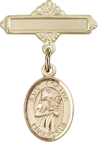 14kt Gold Filled Polished Badge Pin St. Agatha Baby Badge - Engravable