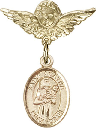 14kt Gold Filled Small Angel w/Wings St. Agatha Baby Badge - Engravable