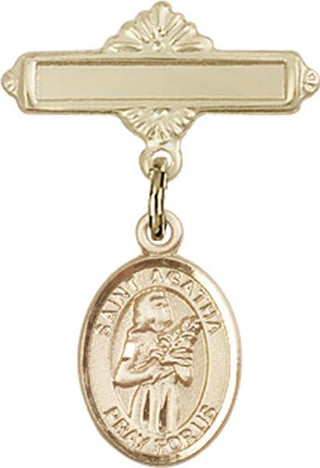 14kt Gold Polished Badge Pin St. Agatha Baby Badge - Engravable