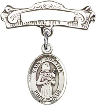 Sterling Silver Badge Pin St. Agatha Baby Badge - Engravable