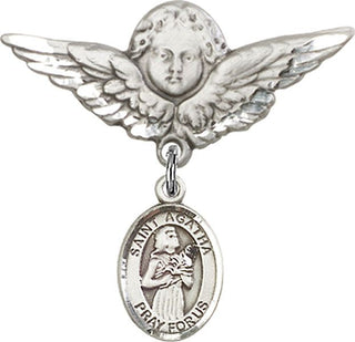 Sterling Silver Large Angel w/Wings St. Agatha Baby Badge - Engravable