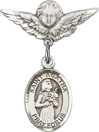 Sterling Silver Small Angel w/Wings St. Agatha Baby Badge - Engravable