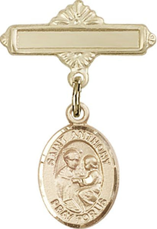 14kt Gold Filled Polished Badge Pin St. Anthony of Padua Baby Badge - Engravable