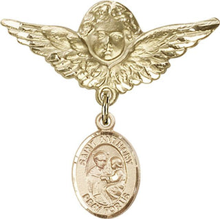 14kt Gold Filled Large Angel w/Wings St. Anthony of Padua Baby Badge - Engravable