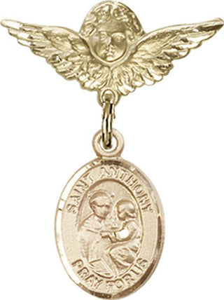 14kt Gold Filled Small Angel w/Wings St. Anthony of Padua Baby Badge - Engravable