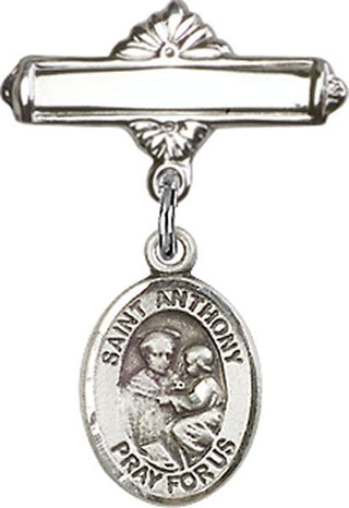 Sterling Silver Polished Badge Pin St. Anthony of Padua Baby Badge - Engravable