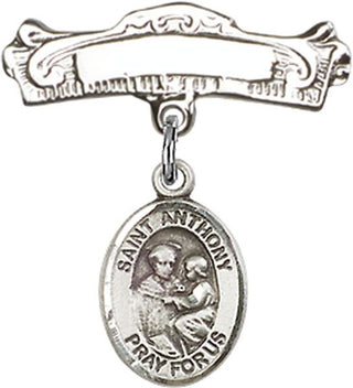 Sterling Silver Badge Pin St. Anthony of Padua Baby Badge - Engravable
