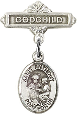 Sterling Silver Godchild St. Anthony of Padua Baby Badge - Engravable