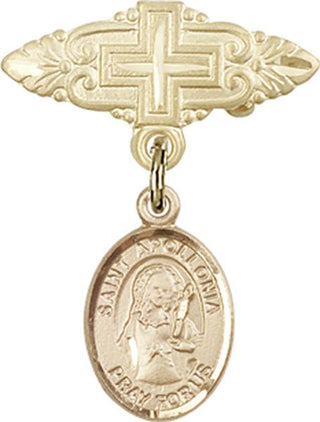 14kt Gold Filled Badge Pin With Cross St. Apollonia Baby Badge - Engravable