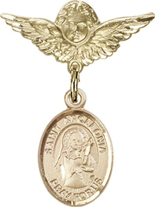 14kt Gold Small Angel w/Wings St. Apollonia Baby Badge - Engravable