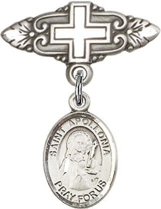 Sterling Silver Badge Pin With Cross St. Apollonia Baby Badge - Engravable